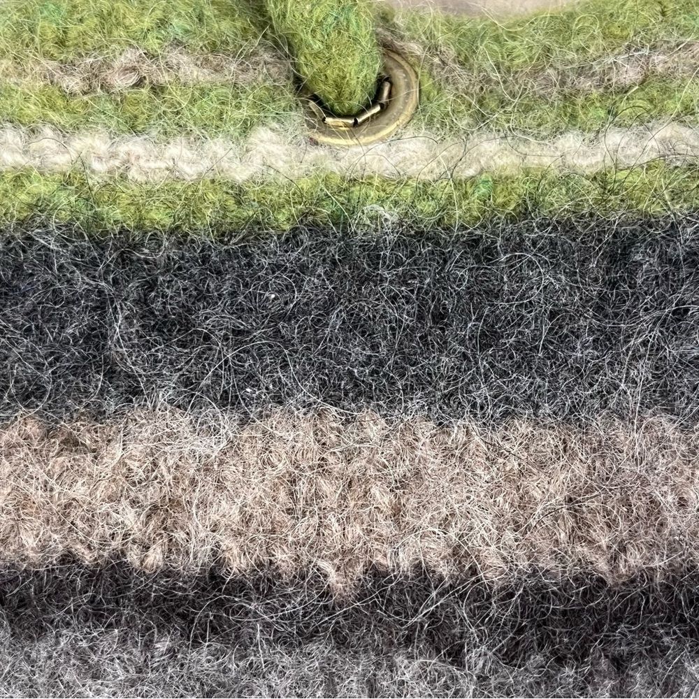 Green Striped Wool Bag Boho Furry Gray Brown Boho Twee Felted Purse Handbag - Picture 4 of 8
